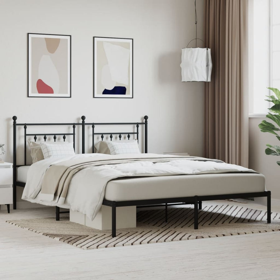 Bedframe Metaal 183 x 213 cm Zwart met hoofdbord