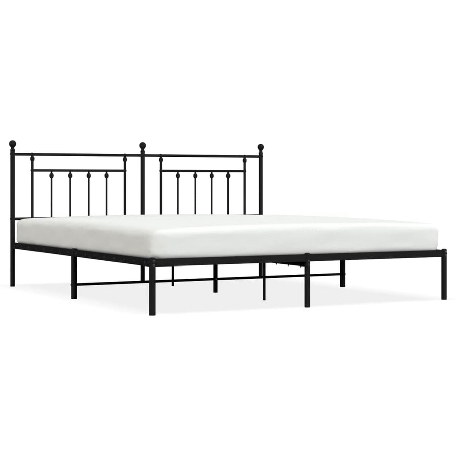 Bedframe Metaal 193 x 203 cm Zwart met hoofdbord