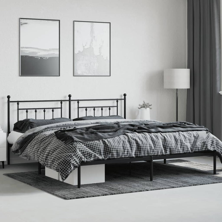 Bedframe Metaal 193 x 203 cm Zwart met hoofdbord