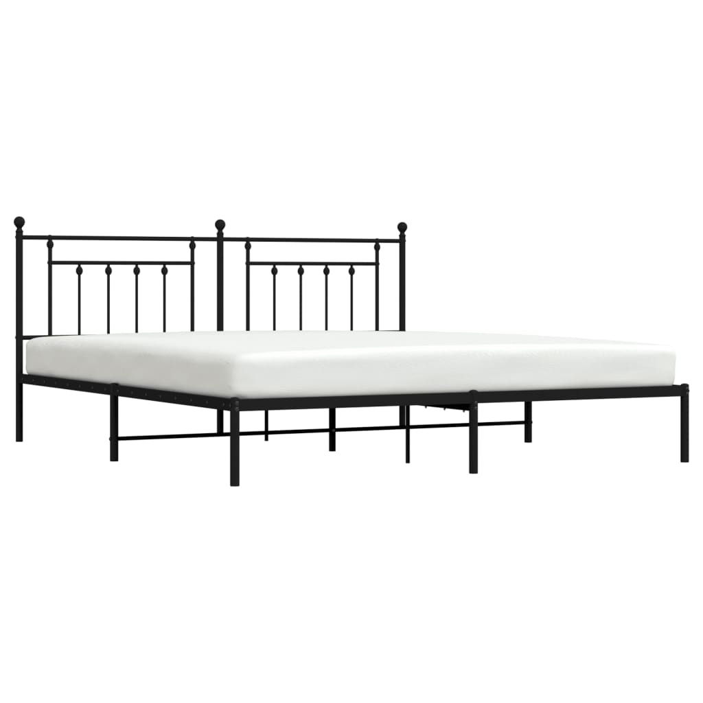 Bedframe Metaal 193 x 203 cm Zwart met hoofdbord
