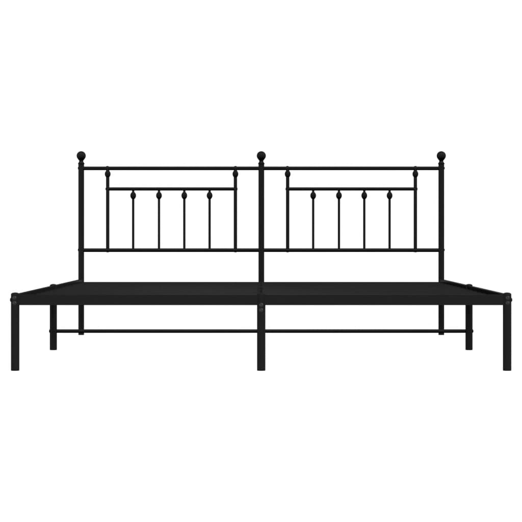 Bedframe Metaal 193 x 203 cm Zwart met hoofdbord