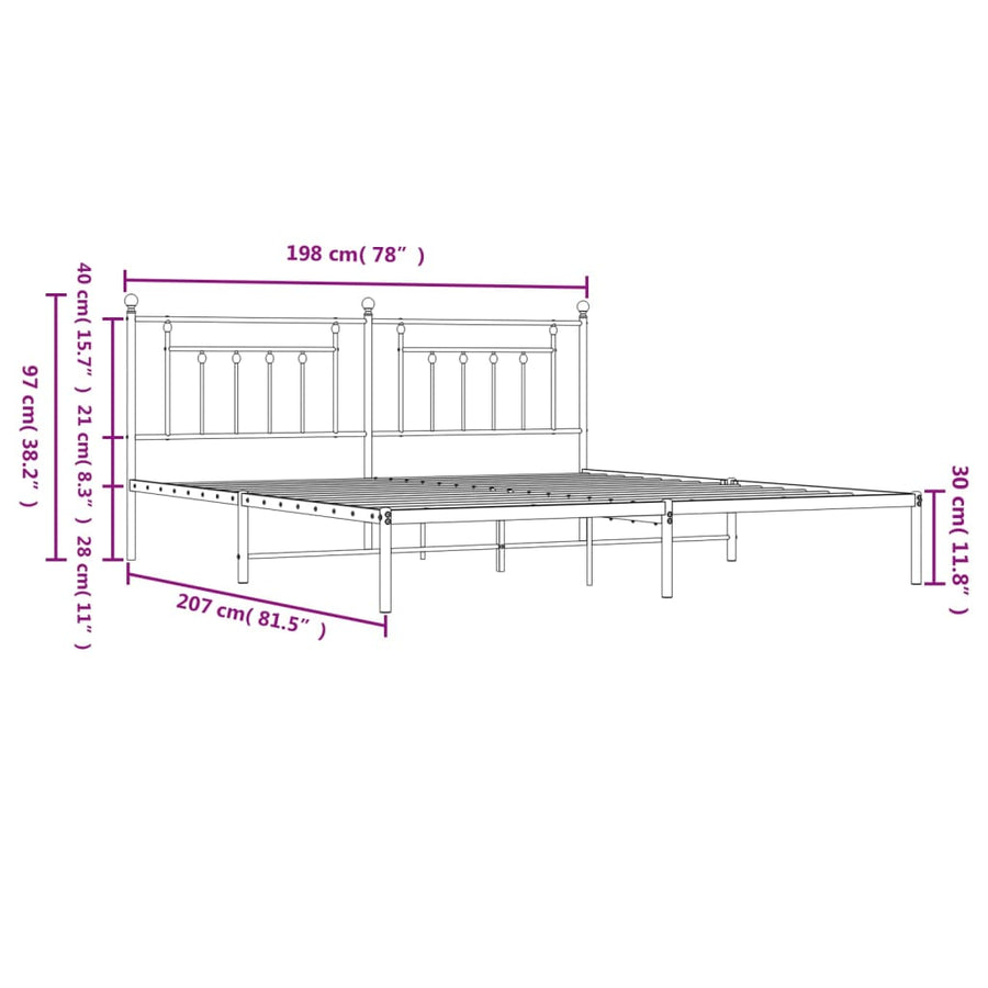 Bedframe Metaal 193 x 203 cm Zwart met hoofdbord