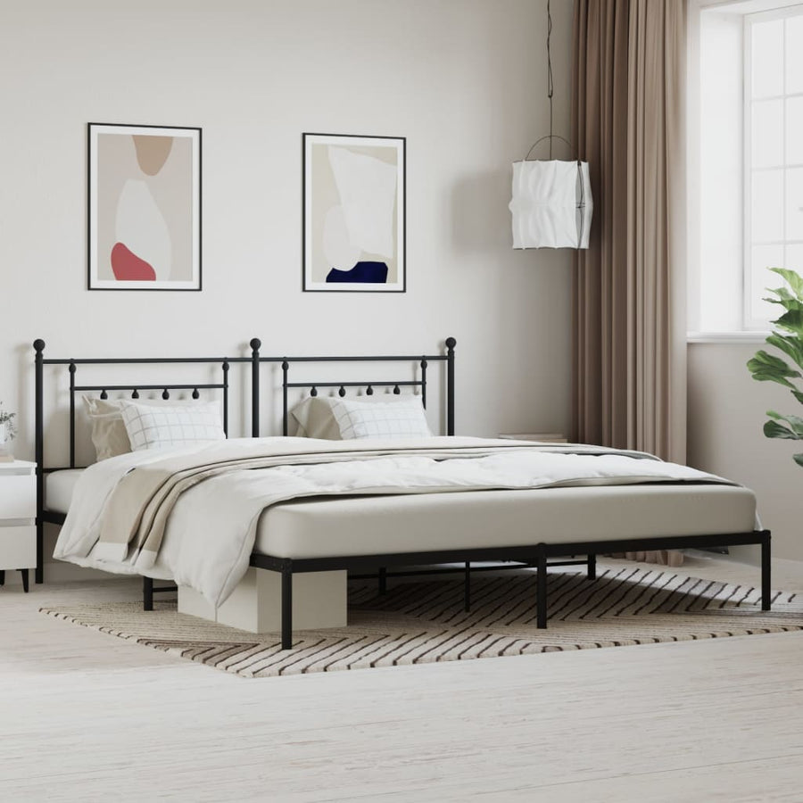 Bedframe Metaal 193 x 203 cm Zwart met hoofdbord