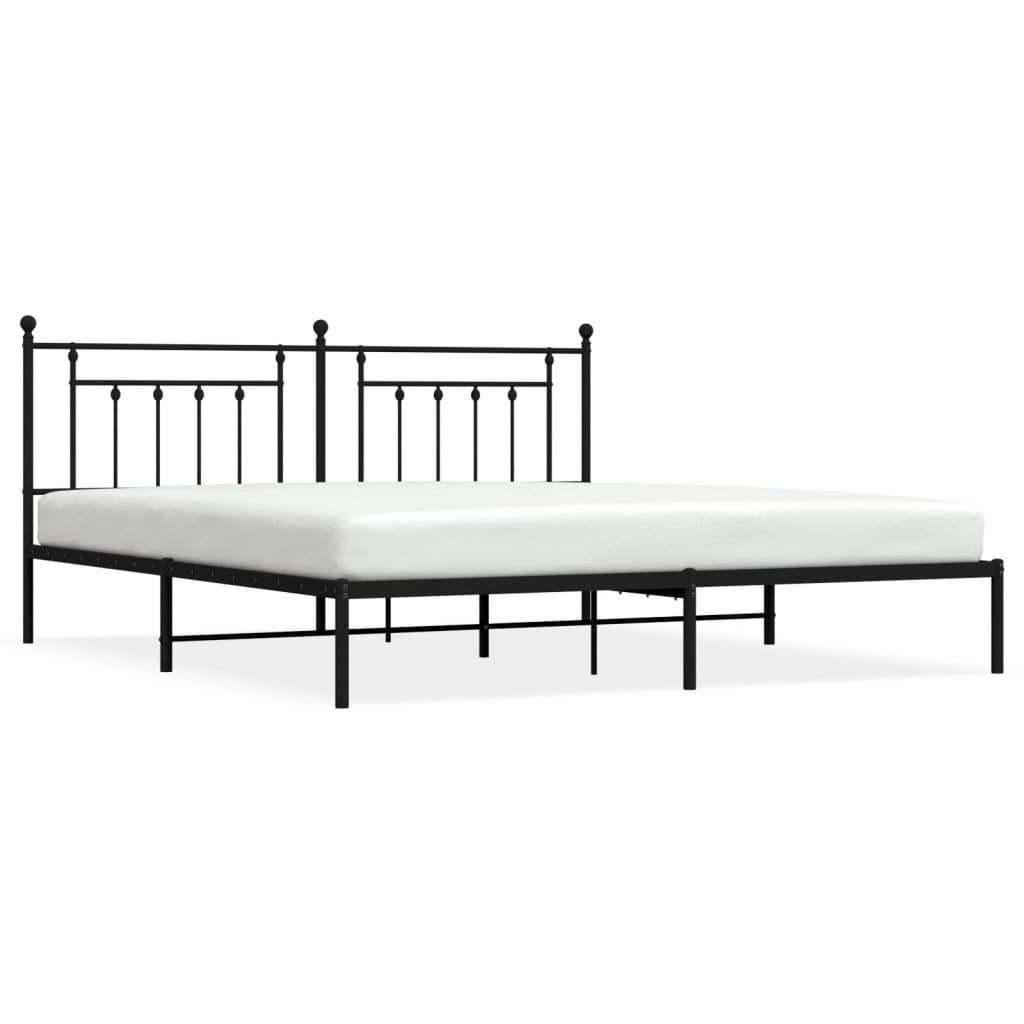 Bedframe Metaal 200 x 200 cm Zwart met hoofdbord