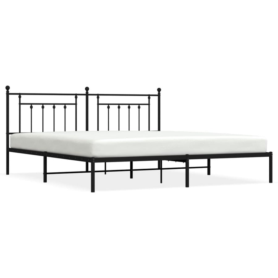 Bedframe Metaal 200 x 200 cm Zwart met hoofdbord