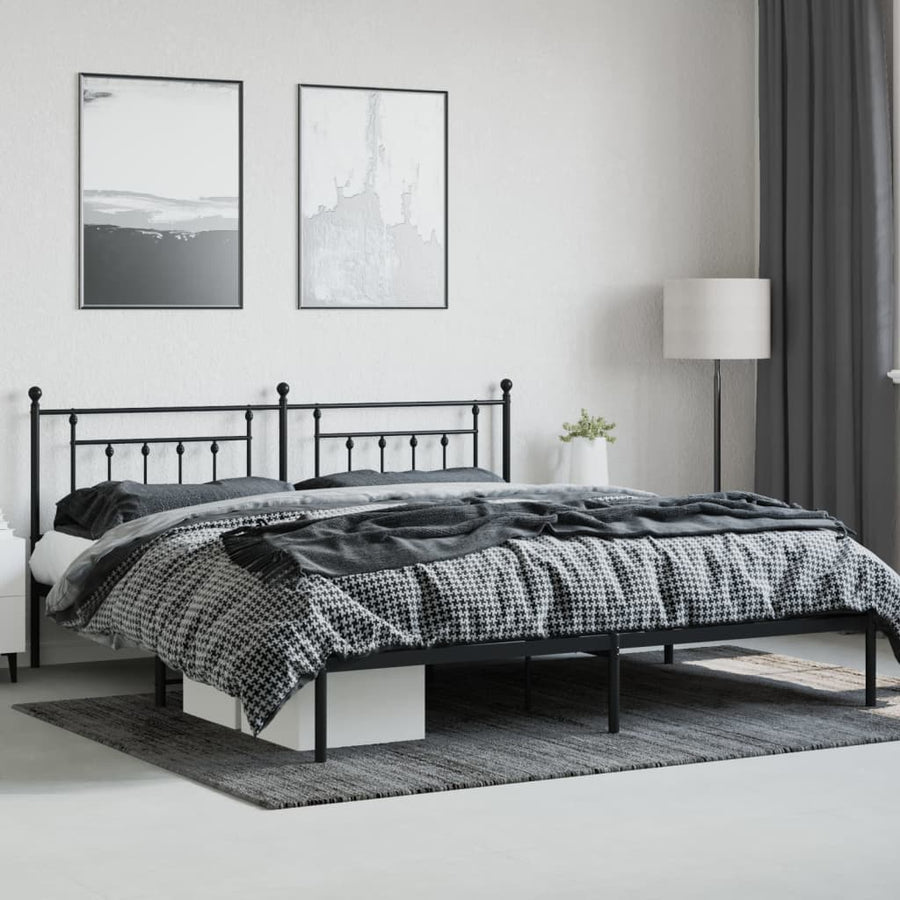 Bedframe Metaal 200 x 200 cm Zwart met hoofdbord