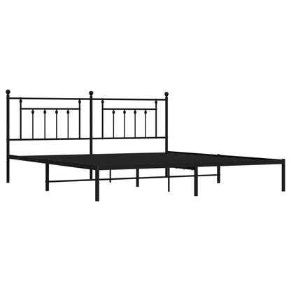 Bedframe Metaal 200 x 200 cm Zwart met hoofdbord