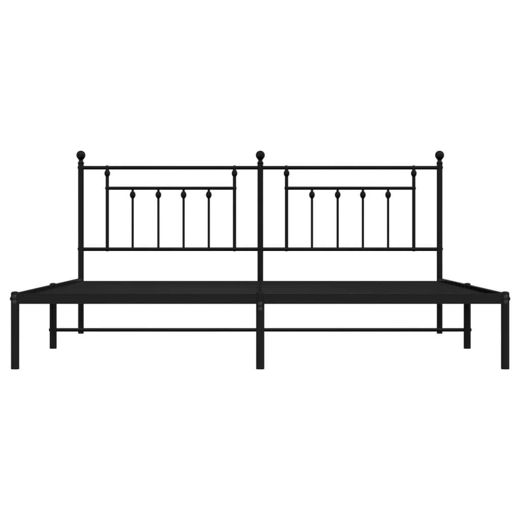 Bedframe Metaal 200 x 200 cm Zwart met hoofdbord