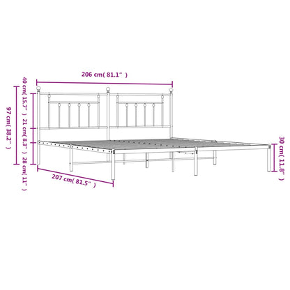 Bedframe Metaal 200 x 200 cm Zwart met hoofdbord