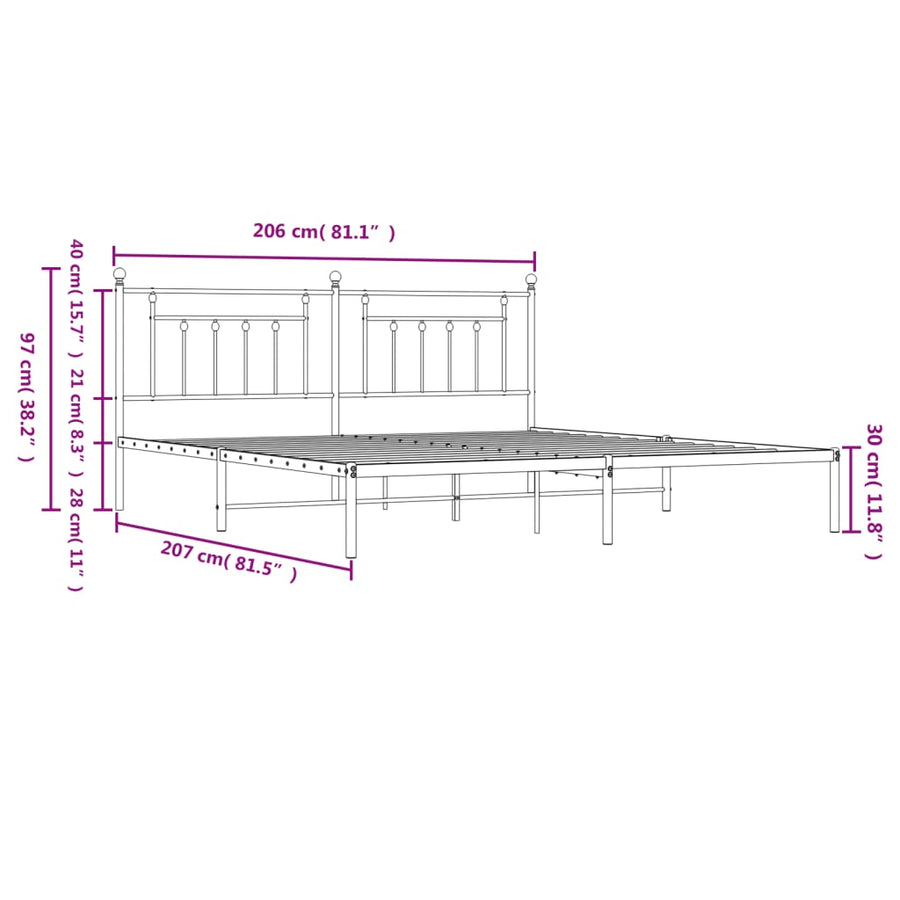 Bedframe Metaal 200 x 200 cm Zwart met hoofdbord
