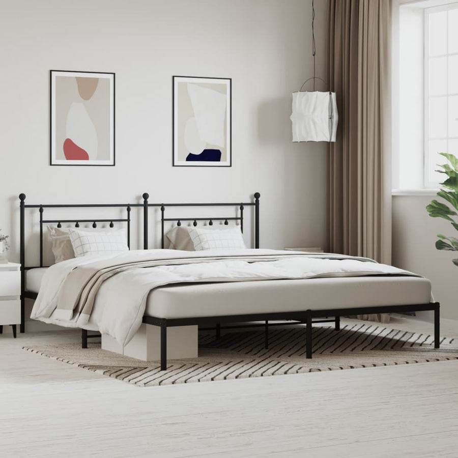 Bedframe Metaal 200 x 200 cm Zwart met hoofdbord
