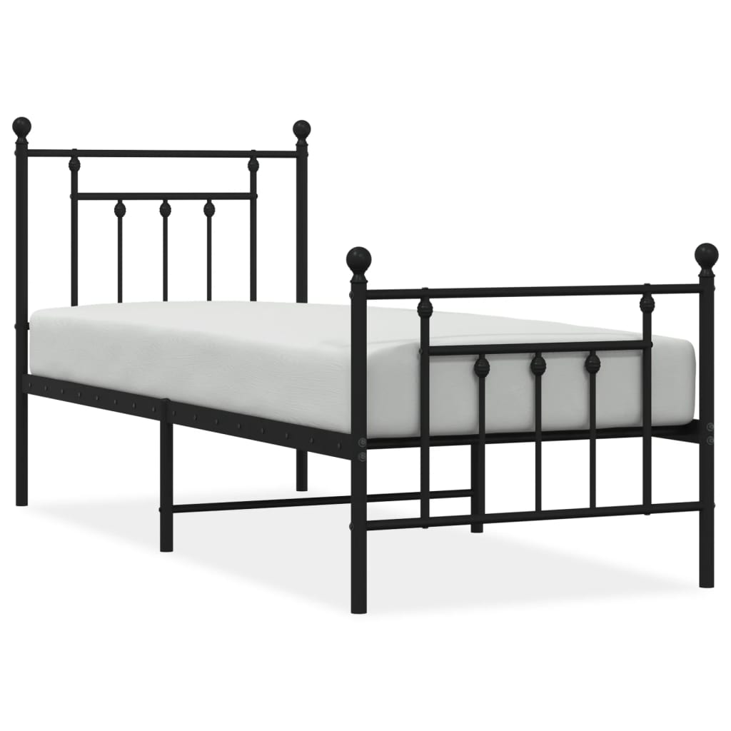 Bedframe Met Hoofd- En Voeteneinde Metaal 75 x 190 cm Zwart met hoofdbord & voetbord