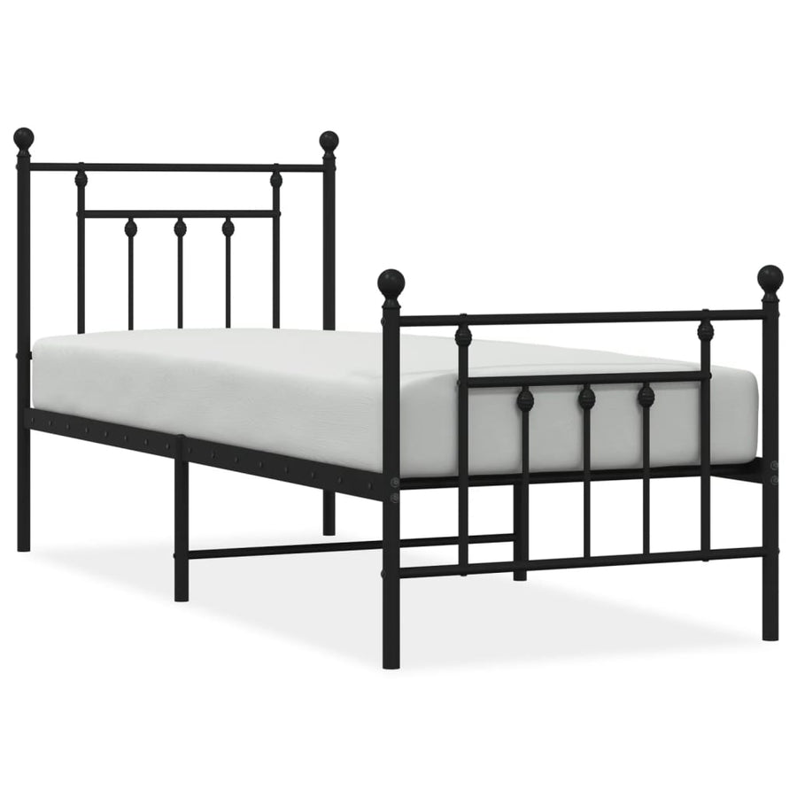 Bedframe Met Hoofd- En Voeteneinde Metaal 75 x 190 cm Zwart met hoofdbord & voetbord