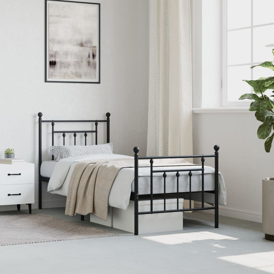 Bedframe Met Hoofd- En Voeteneinde Metaal 75 x 190 cm Zwart met hoofdbord & voetbord