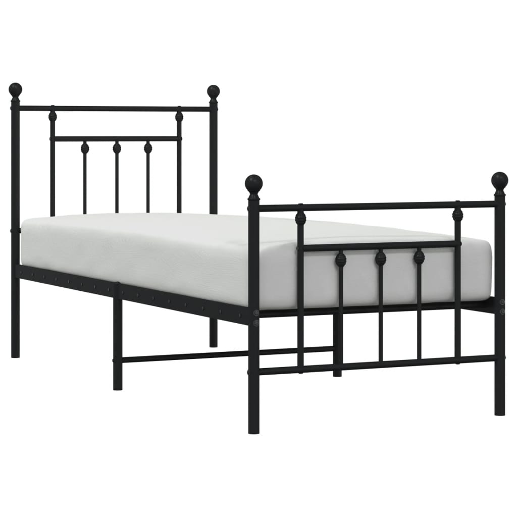 Bedframe Met Hoofd- En Voeteneinde Metaal 75 x 190 cm Zwart met hoofdbord & voetbord