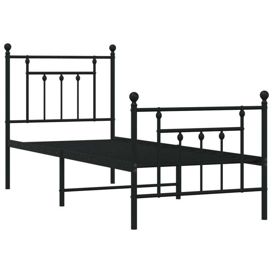 Bedframe Met Hoofd- En Voeteneinde Metaal 75 x 190 cm Zwart met hoofdbord & voetbord