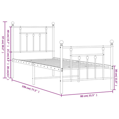 Bedframe Met Hoofd- En Voeteneinde Metaal 75 x 190 cm Zwart met hoofdbord & voetbord