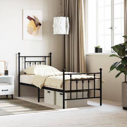 Bedframe Met Hoofd- En Voeteneinde Metaal 75 x 190 cm Zwart met hoofdbord & voetbord