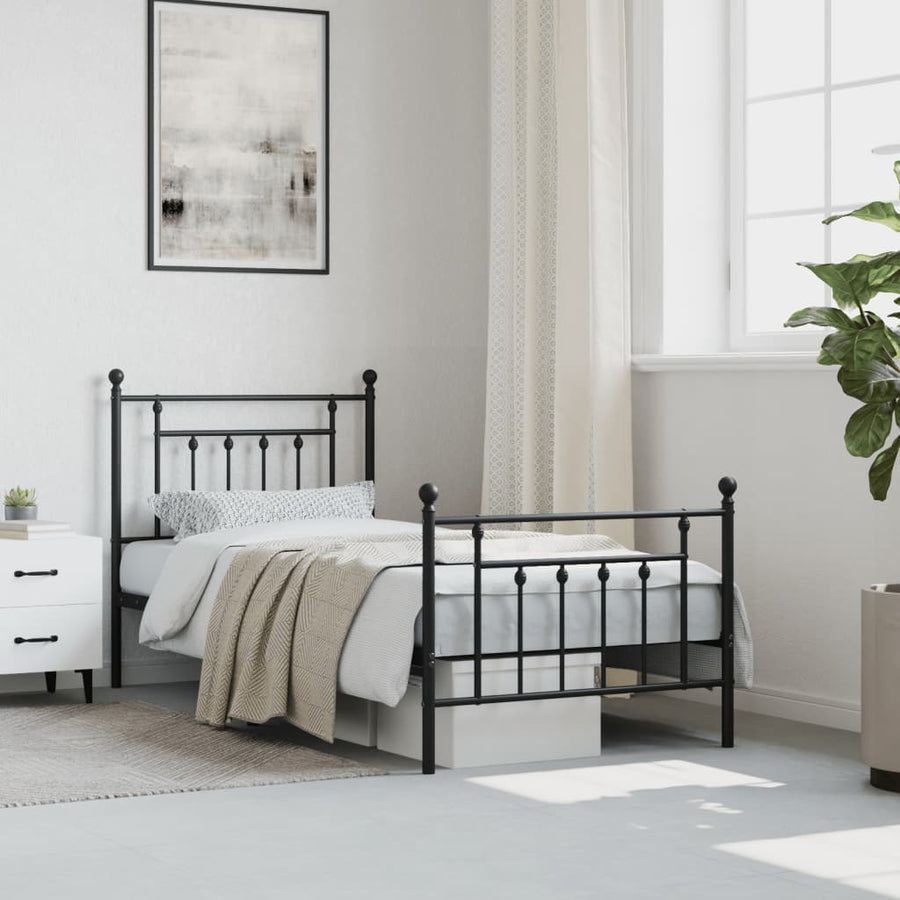 Bedframe Met Hoofd- En Voeteneinde Metaal 80 x 200 cm Zwart met hoofdbord & voetbord