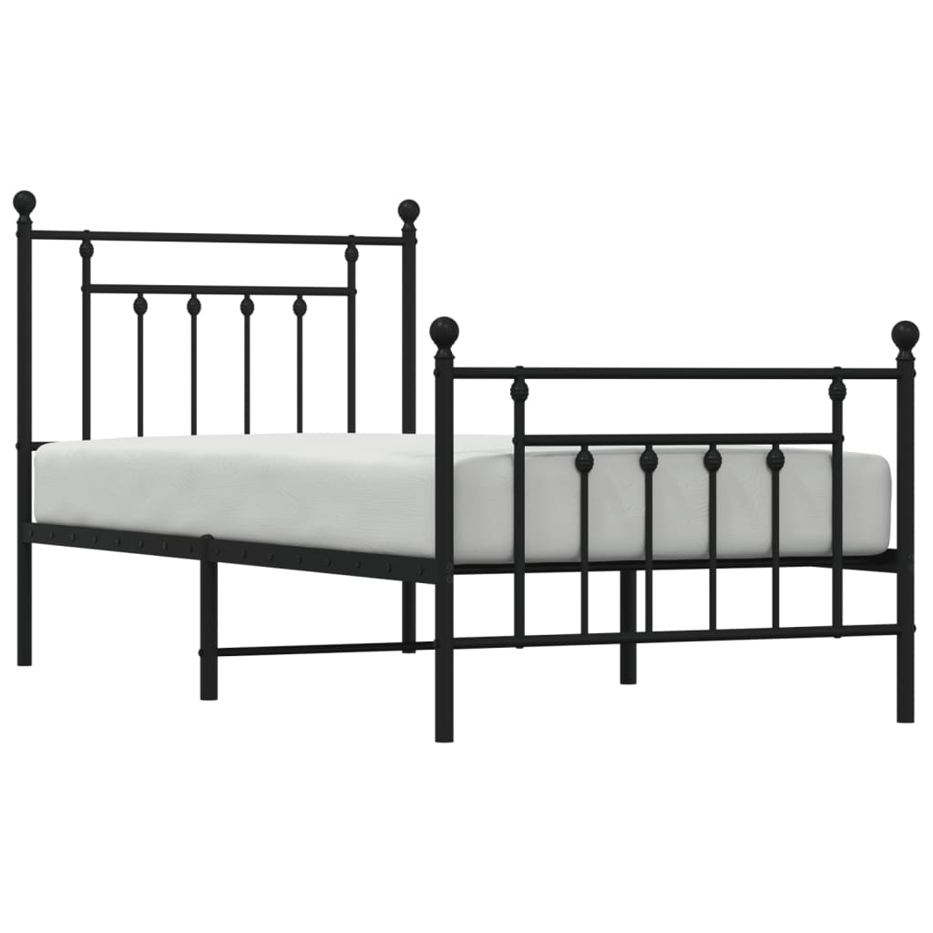 Bedframe Met Hoofd- En Voeteneinde Metaal 80 x 200 cm Zwart met hoofdbord & voetbord