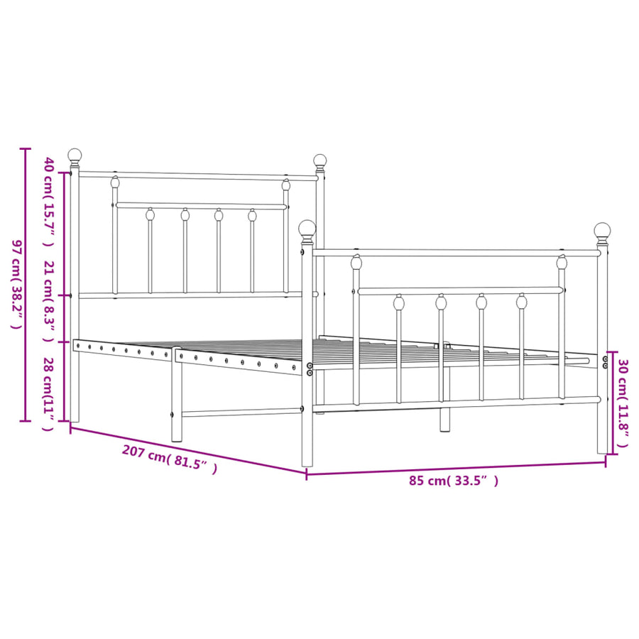 Bedframe Met Hoofd- En Voeteneinde Metaal 80 x 200 cm Zwart met hoofdbord & voetbord