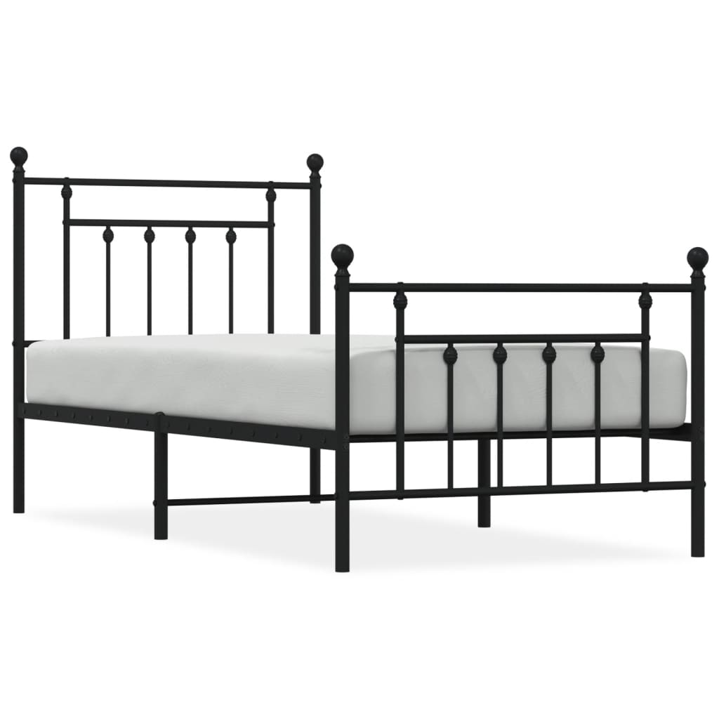 Bedframe Met Hoofd- En Voeteneinde Metaal 90 x 190 cm Zwart met hoofdbord & voetbord