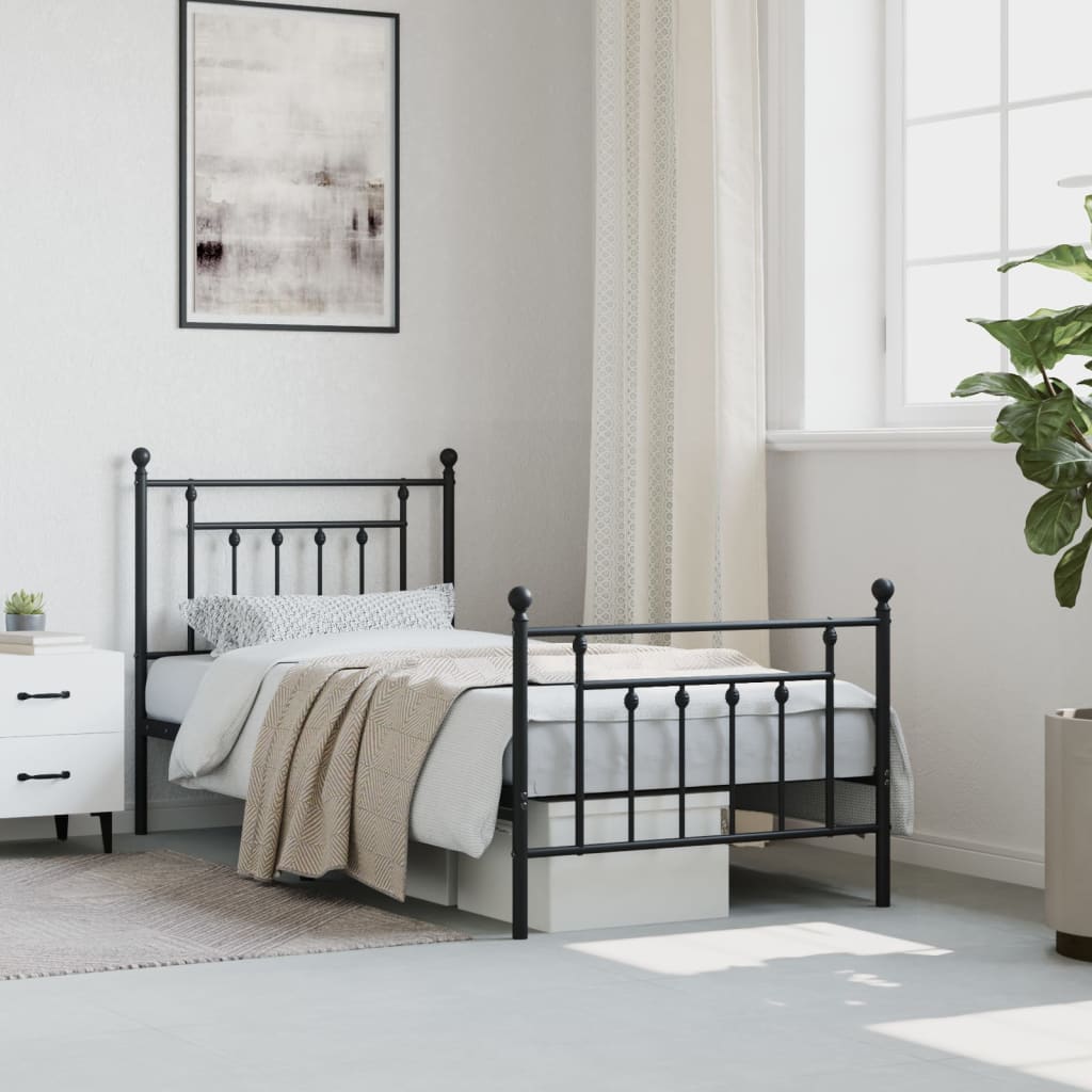 Bedframe Met Hoofd- En Voeteneinde Metaal 90 x 190 cm Zwart met hoofdbord & voetbord