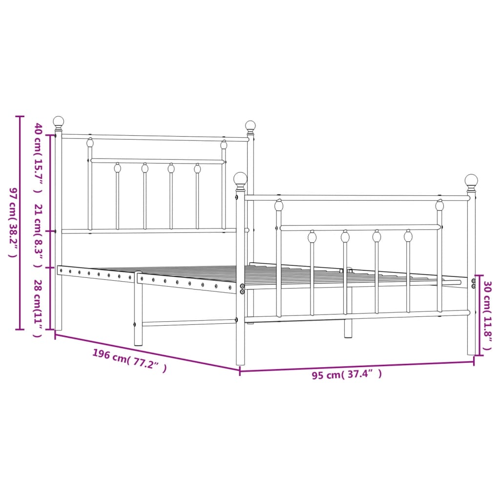 Bedframe Met Hoofd- En Voeteneinde Metaal 90 x 190 cm Zwart met hoofdbord & voetbord
