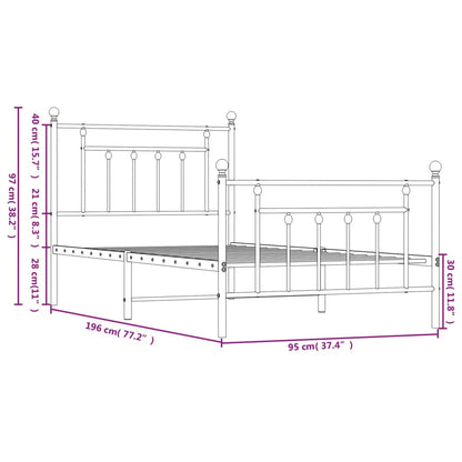 Bedframe Met Hoofd- En Voeteneinde Metaal 90 x 190 cm Zwart met hoofdbord & voetbord