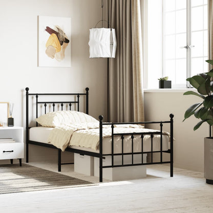 Bedframe Met Hoofd- En Voeteneinde Metaal 90 x 190 cm Zwart met hoofdbord & voetbord