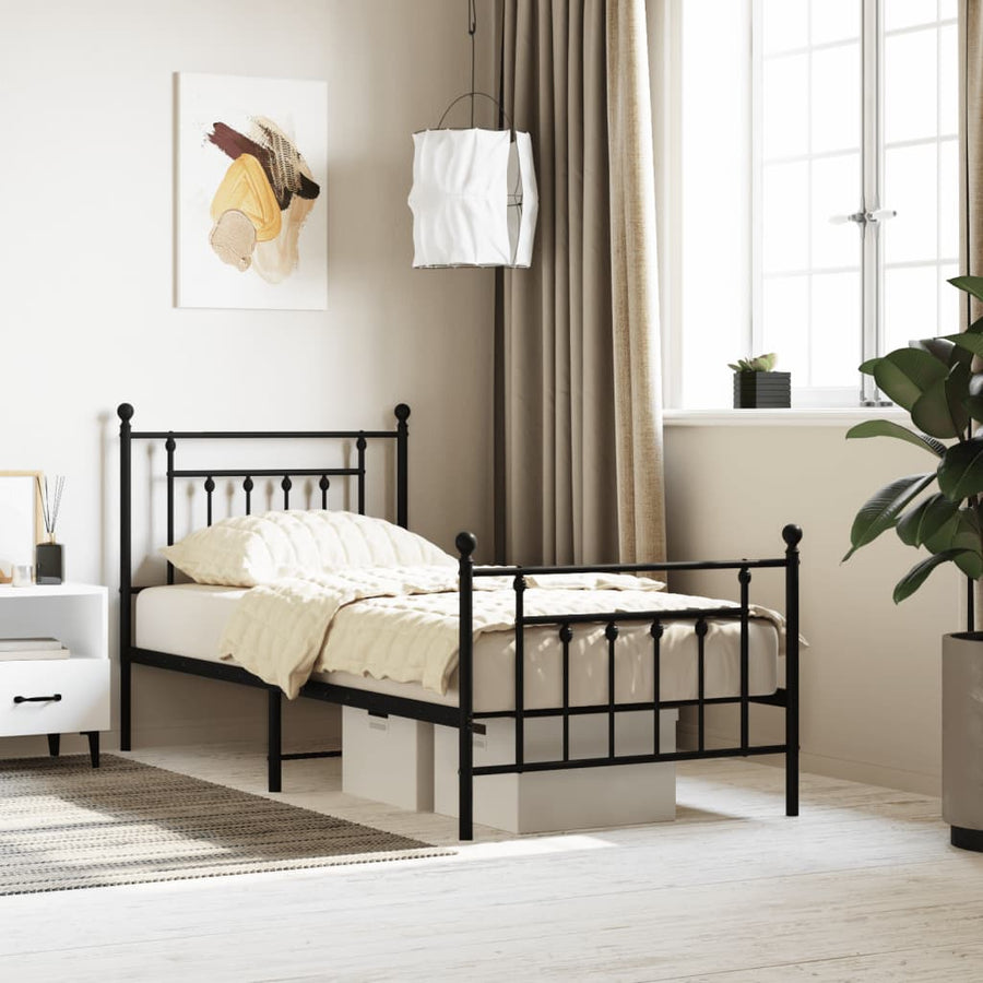 Bedframe Met Hoofd- En Voeteneinde Metaal 90 x 190 cm Zwart met hoofdbord & voetbord