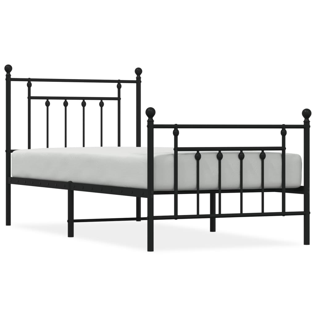 Bedframe Met Hoofd- En Voeteneinde Metaal 90 x 200 cm Zwart met hoofdbord & voetbord