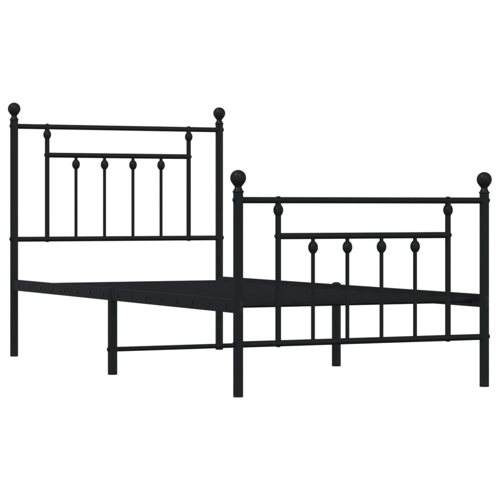 Bedframe Met Hoofd- En Voeteneinde Metaal 90 x 200 cm Zwart met hoofdbord & voetbord