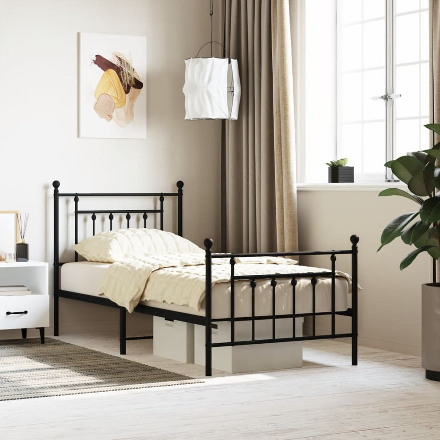 Bedframe Met Hoofd- En Voeteneinde Metaal 90 x 200 cm Zwart met hoofdbord & voetbord