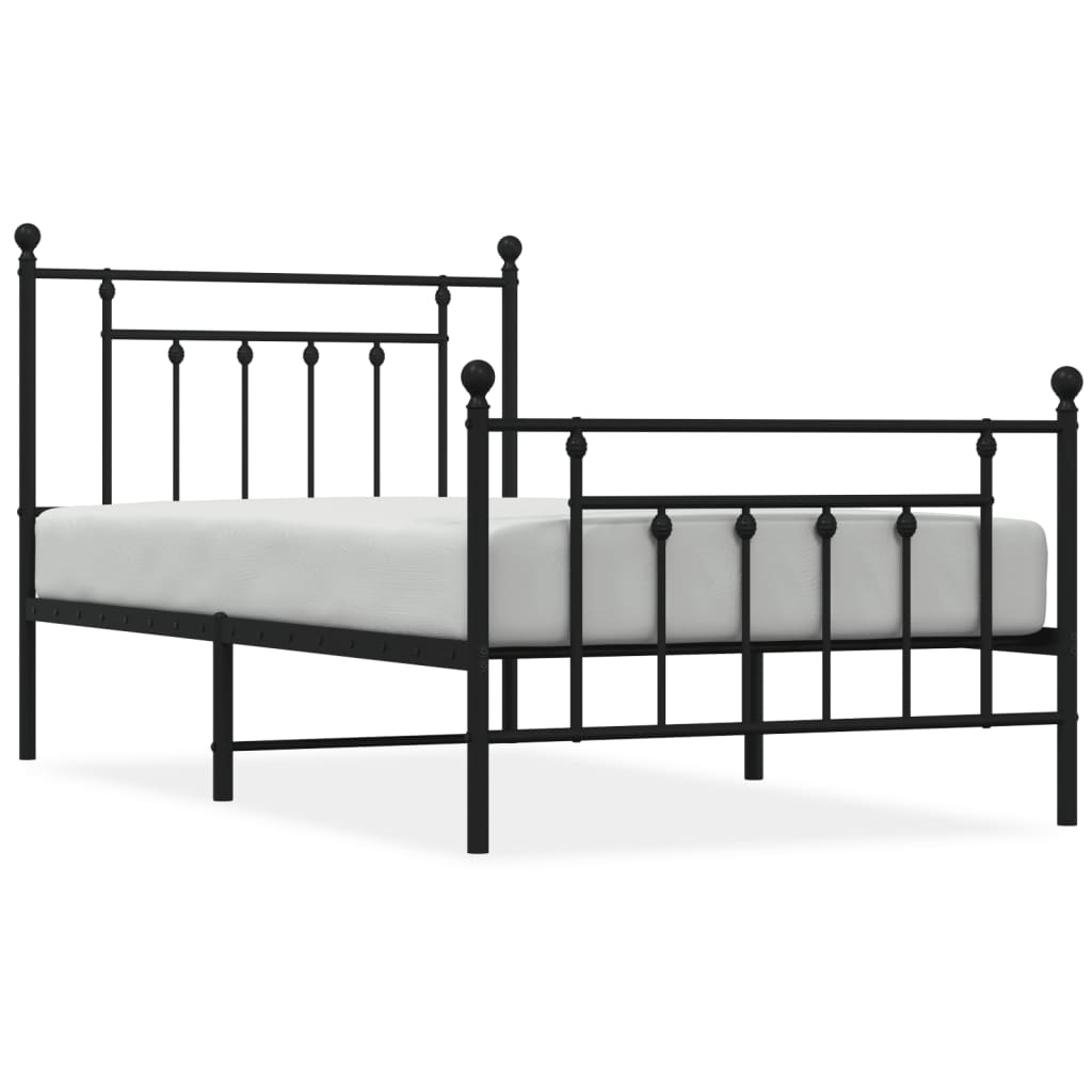 Bedframe Met Hoofd- En Voeteneinde Metaal 100 x 190 cm Zwart met hoofdbord & voetbord