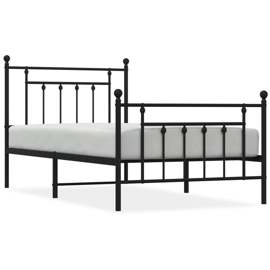 Bedframe Met Hoofd- En Voeteneinde Metaal 100 x 190 cm Zwart met hoofdbord & voetbord