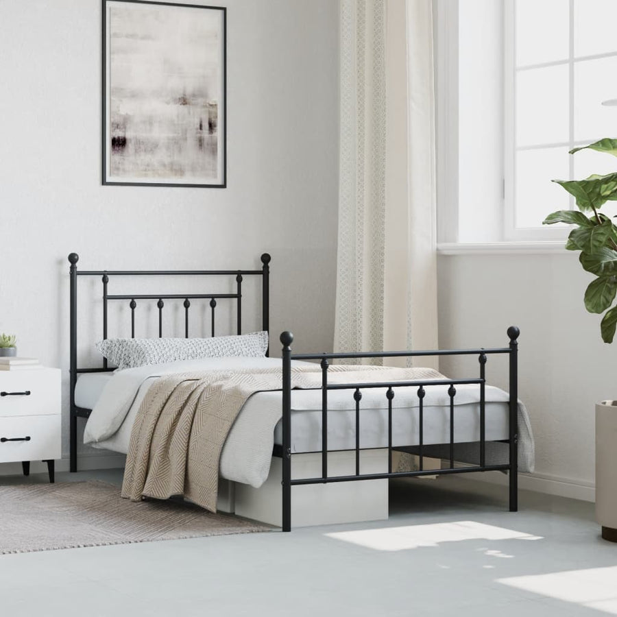Bedframe Met Hoofd- En Voeteneinde Metaal 100 x 190 cm Zwart met hoofdbord & voetbord