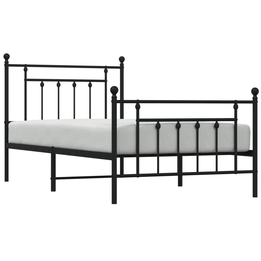 Bedframe Met Hoofd- En Voeteneinde Metaal 100 x 190 cm Zwart met hoofdbord & voetbord