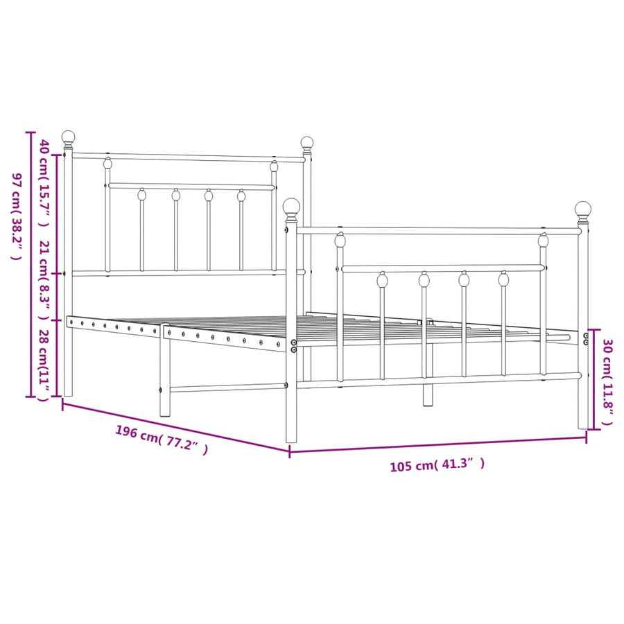 Bedframe Met Hoofd- En Voeteneinde Metaal 100 x 190 cm Zwart met hoofdbord & voetbord