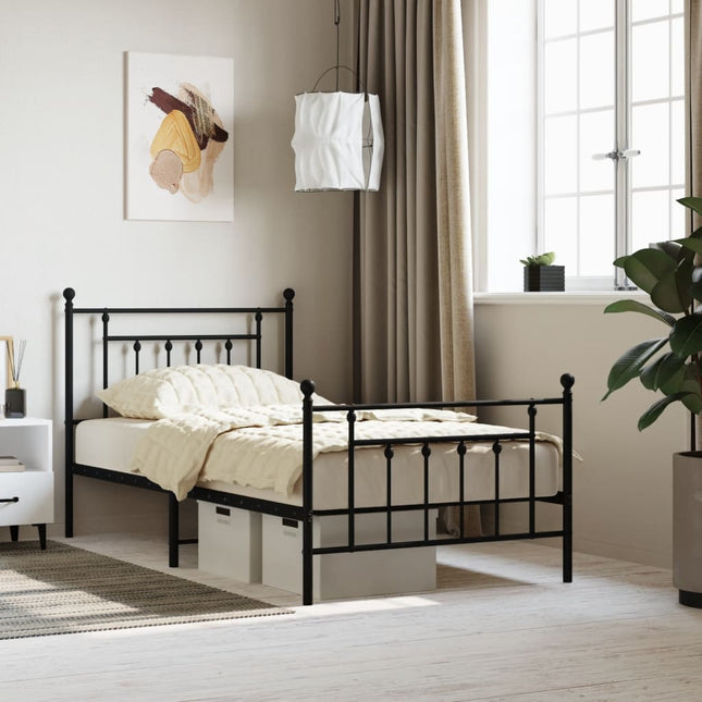 Bedframe Met Hoofd- En Voeteneinde Metaal 100 x 190 cm Zwart met hoofdbord & voetbord