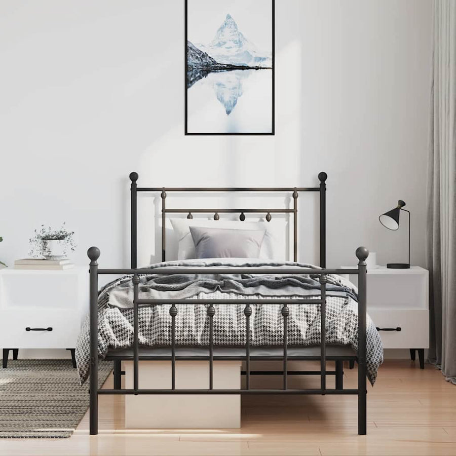Bedframe met hoofd- en voeteneinde metaal zwart 100x200 cm