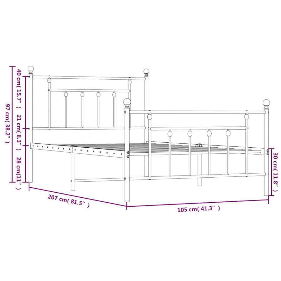Bedframe met hoofd- en voeteneinde metaal zwart 100x200 cm