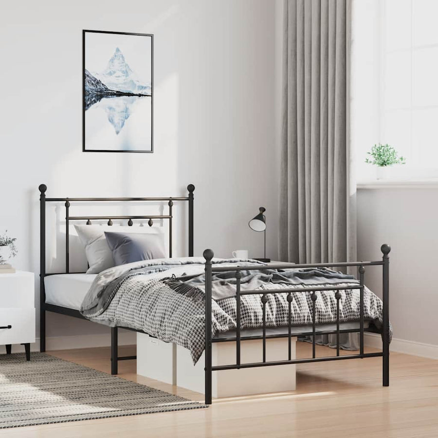 Bedframe met hoofd- en voeteneinde metaal zwart 100x200 cm