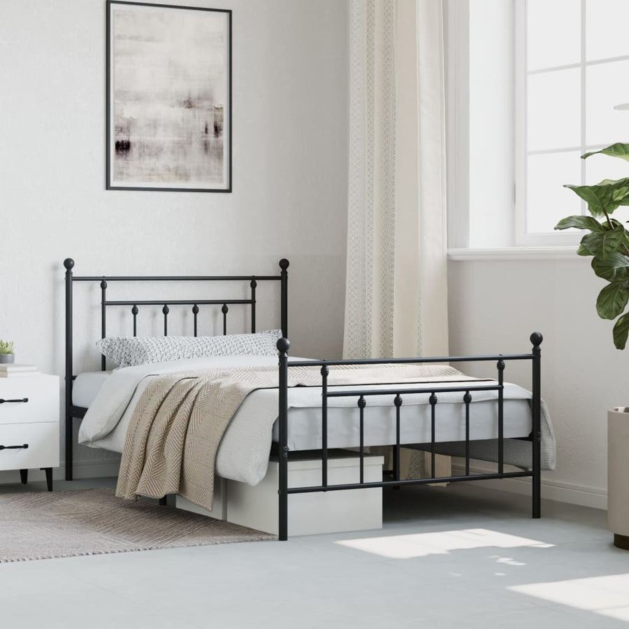 Bedframe Met Hoofd- En Voeteneinde Metaal 107 x 203 cm Zwart met hoofdbord & voetbord