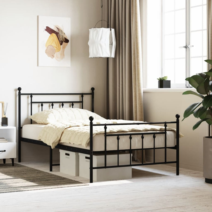 Bedframe Met Hoofd- En Voeteneinde Metaal 107 x 203 cm Zwart met hoofdbord & voetbord