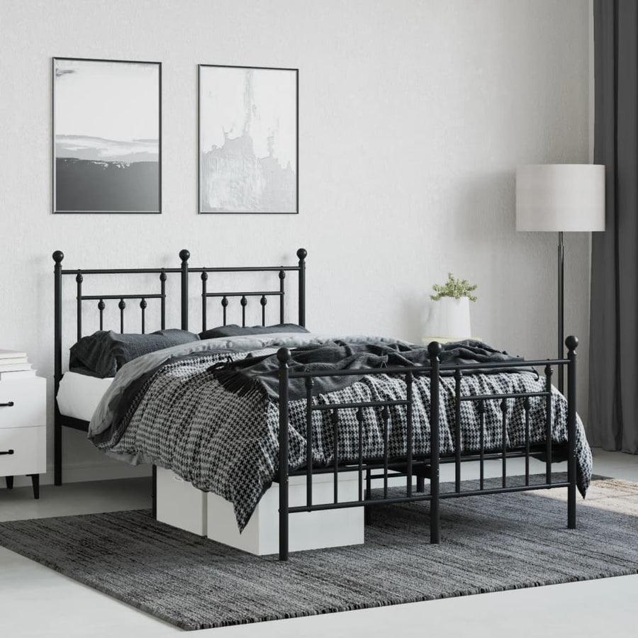Bedframe Met Hoofd- En Voeteneinde Metaal 120 x 190 cm Zwart met hoofdbord & voetbord