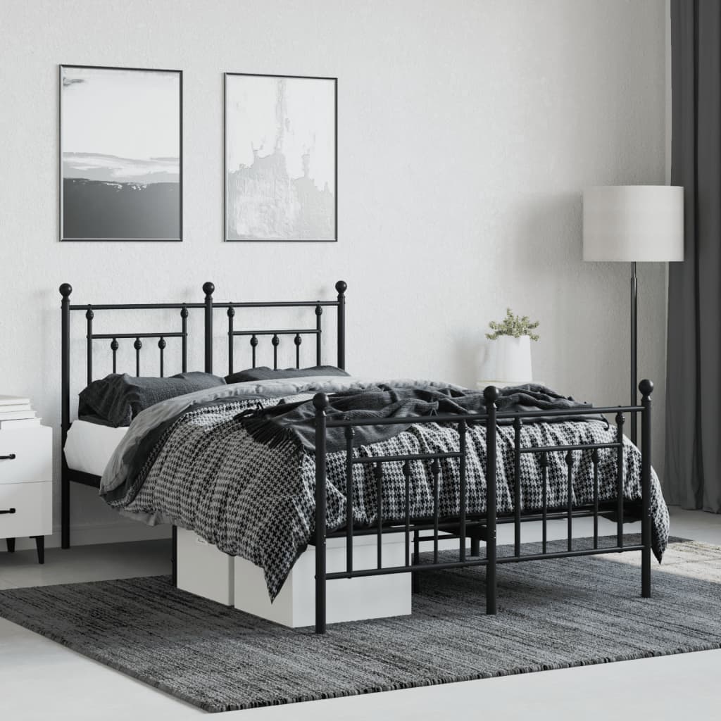 Bedframe Met Hoofd- En Voeteneinde Metaal 120 x 200 cm Zwart met hoofdbord & voetbord