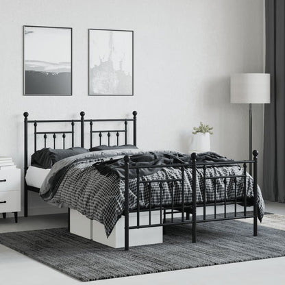 Bedframe Met Hoofd- En Voeteneinde Metaal 120 x 200 cm Zwart met hoofdbord & voetbord