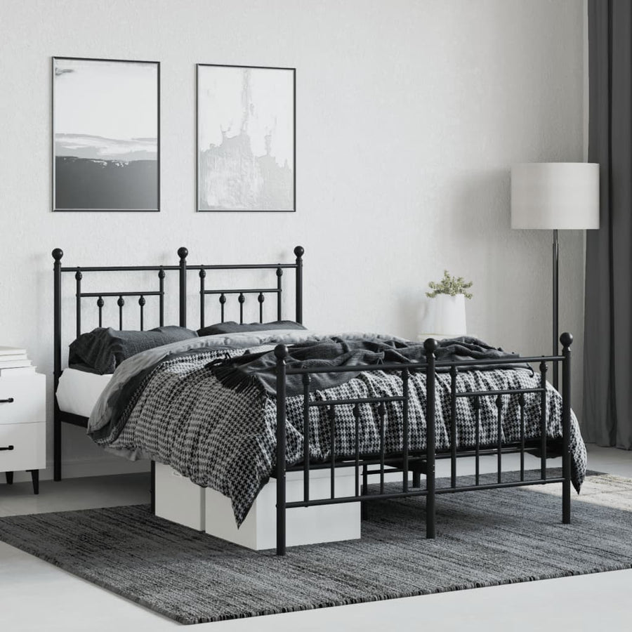 Bedframe Met Hoofd- En Voeteneinde Metaal 120 x 200 cm Zwart met hoofdbord & voetbord
