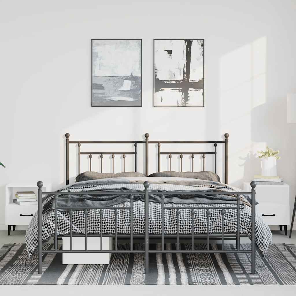 Bedframe met hoofd- en voeteneinde metaal zwart 135x190 cm